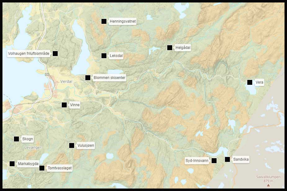 Kart over skiløyper i verdal og Levanger